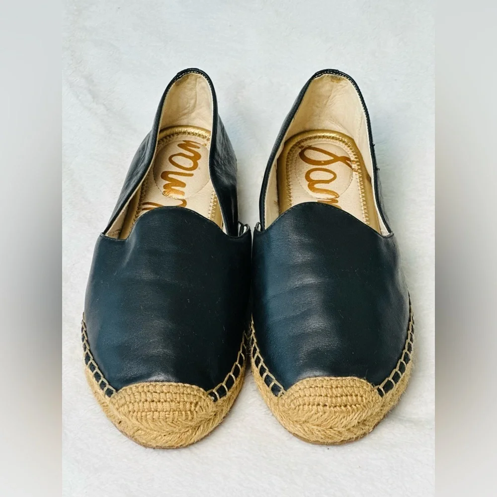 Sam Edelman Kesia Leather Espadrille Flats in Black Size 7